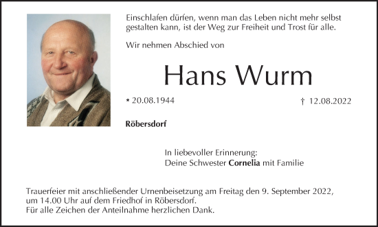 Anzeige von Hans Wurm von MGO