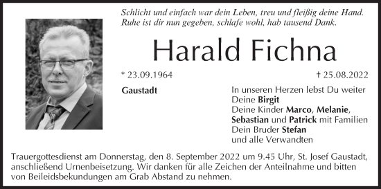 Anzeige von Harald Fichna von MGO