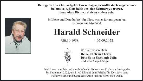 Anzeige von Harald Schneider von MGO