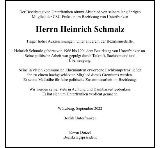 Anzeige von Heinrich Schmalz von MGO