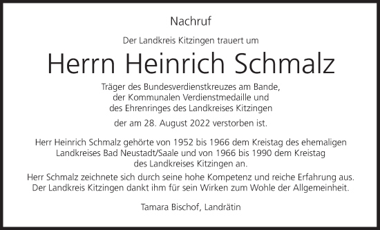 Anzeige von Heinrich Schmalz von MGO