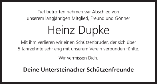 Anzeige von Heinz Dupke von MGO