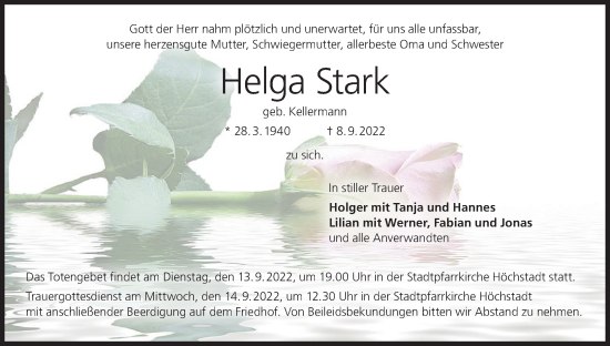 Anzeige von Helga Stark von MGO