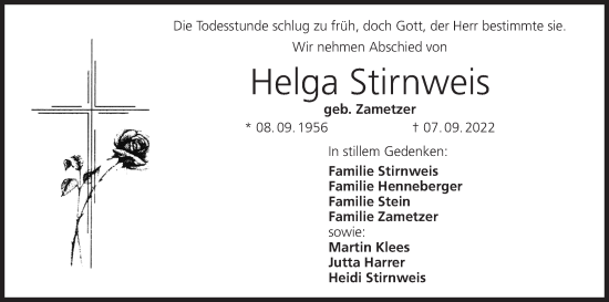 Anzeige von Helga Stirnweis von MGO