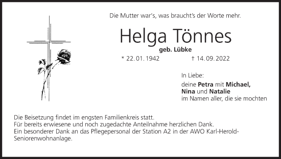 Anzeige von Helga Tönnes von MGO