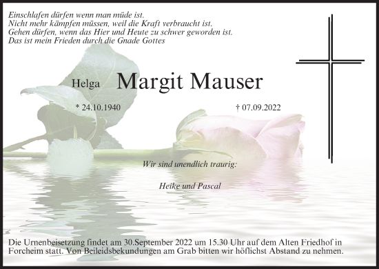 Anzeige von Helga Margit Mauser von MGO