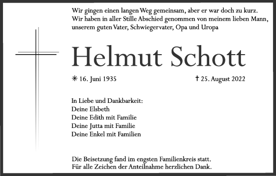 Anzeige von Helmut Schott von MGO