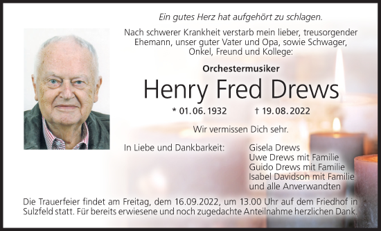 Anzeige von Henry Fred Drews von MGO