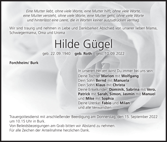 Anzeige von Hilde Gügel von MGO