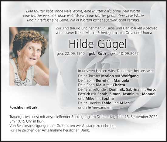 Anzeige von Hilde Gügel von MGO