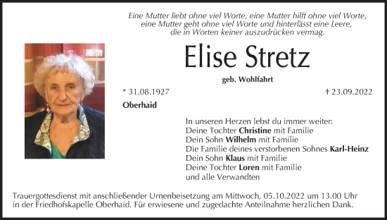 Anzeige von Ilse Stretz von MGO