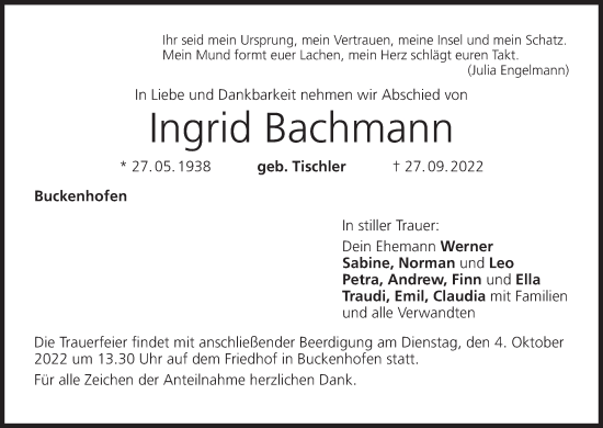 Anzeige von Ingrid Bachmann von MGO
