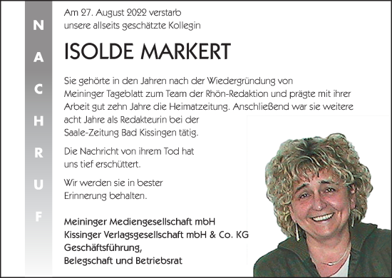 Anzeige von Isolde Markert von MGO