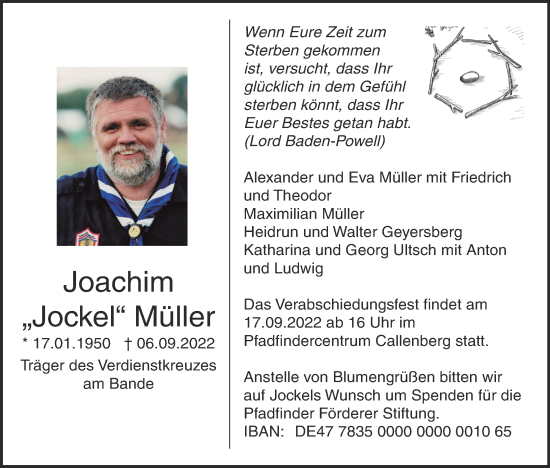 Anzeige von Joachim Müller von MGO