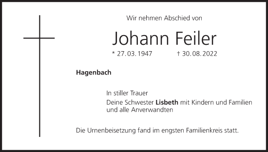 Anzeige von Johann Feiler von MGO