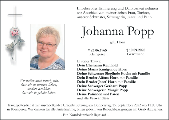 Anzeige von Johanna Popp von MGO