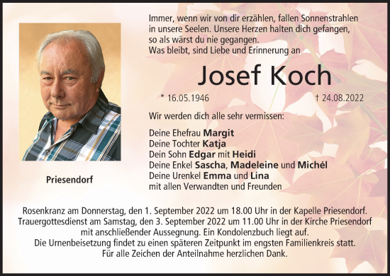 Anzeige von Josef Koch von MGO