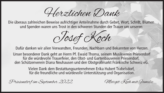 Anzeige von Josef Koch von MGO