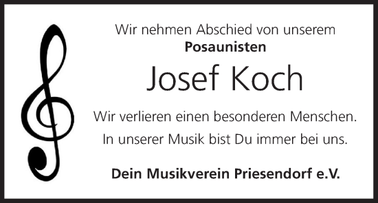 Anzeige von Josef Koch von MGO
