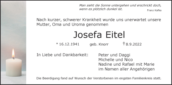 Anzeige von Josefa Eitel von MGO
