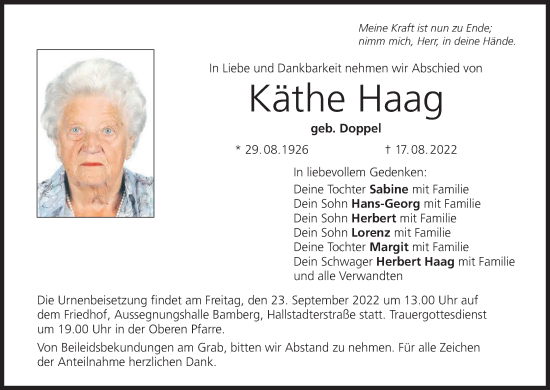 Anzeige von Käthe Haag von MGO