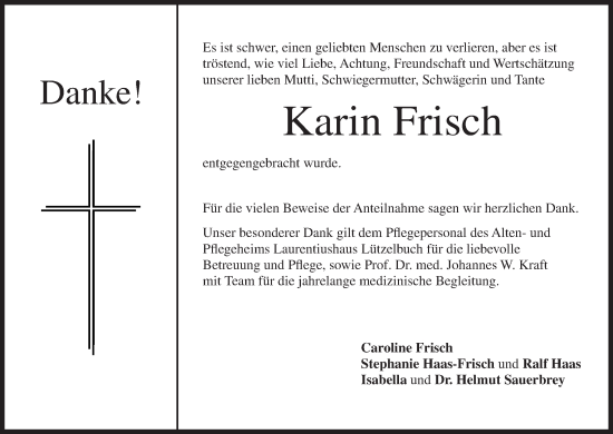 Anzeige von Karin Frisch von MGO