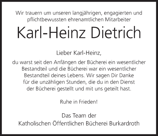 Anzeige von Karl-Heinz Dietrich von MGO
