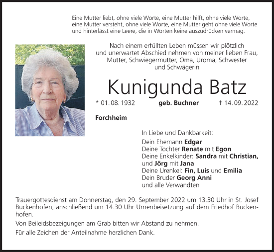 Anzeige von Kunigunda Batz von MGO