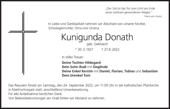 Anzeige von Kunigunda Donath von MGO