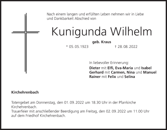 Anzeige von Kunigunda Wilhelm von MGO