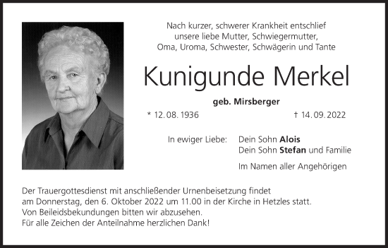 Anzeige von Kunigunde Merkel von MGO