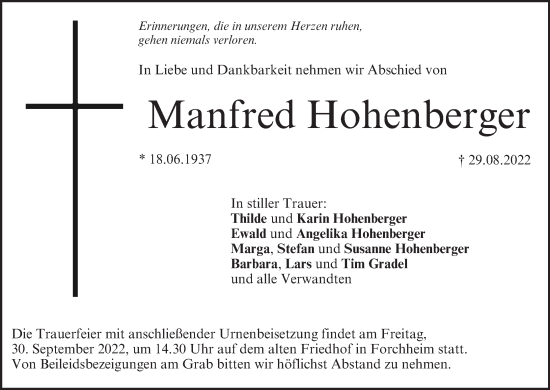Anzeige von Manfred Hohenberger von MGO