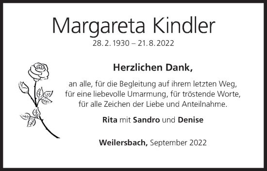 Anzeige von Margareta Kindler von MGO