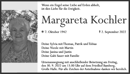 Anzeige von Margareta Kochler von MGO