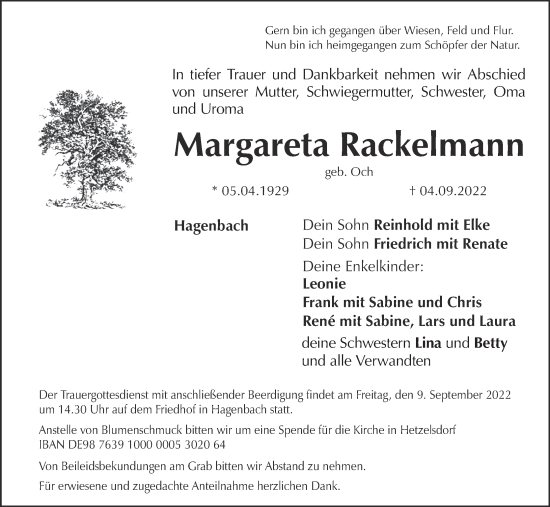 Anzeige von Margareta Rackelmann von MGO