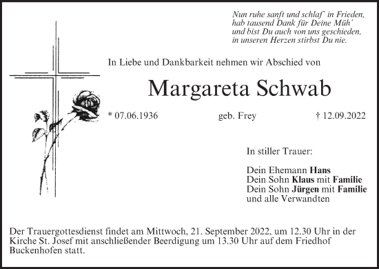 Anzeige von Margareta Schwab von MGO