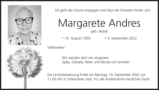 Anzeige von Margarete Andres von MGO