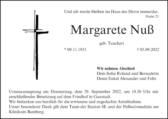 Anzeige von Margarete Nuß von MGO