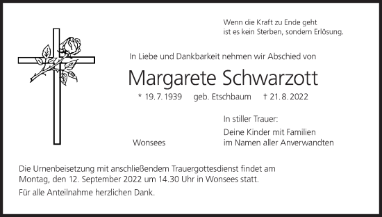 Anzeige von Margarete Schwarzott von MGO