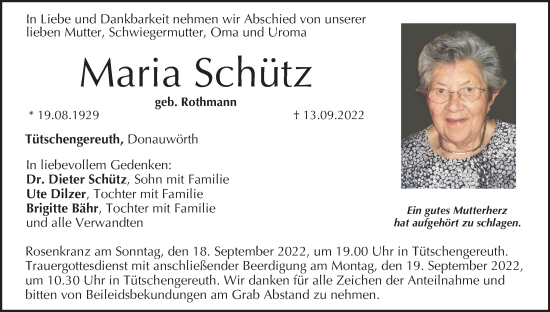 Anzeige von Maria Schütz von MGO