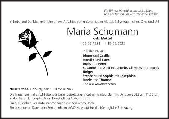 Anzeige von Maria Schumann von MGO