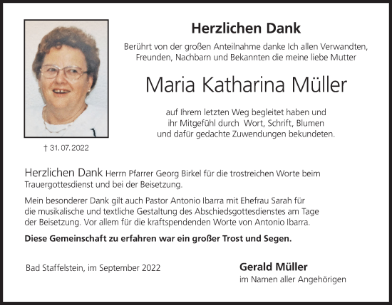 Anzeige von Maria Katharina Müller von MGO