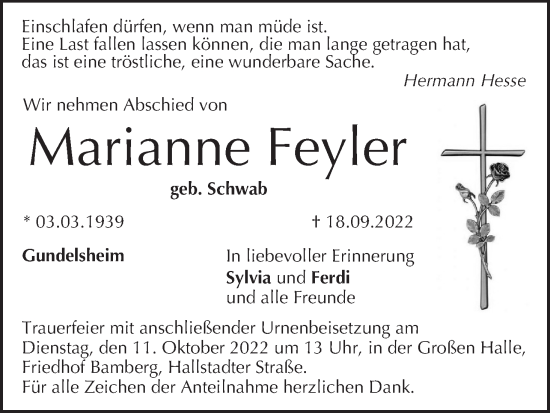 Anzeige von Marianne Feyler von MGO