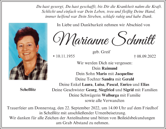 Anzeige von Marianne Schmitt von MGO