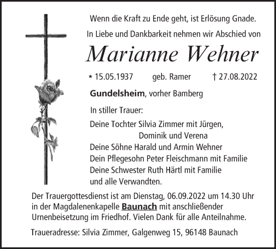 Anzeige von Marianne Wehner von MGO