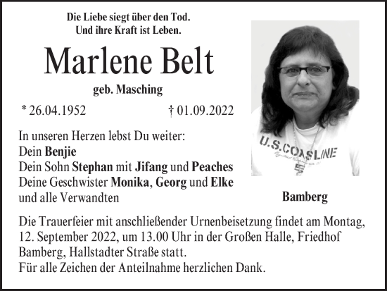 Anzeige von Marlene Belt von MGO