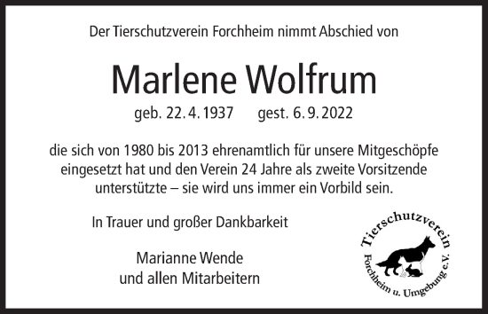 Anzeige von Marlene Wolfrum von MGO
