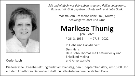 Anzeige von Marliese Thunig von MGO