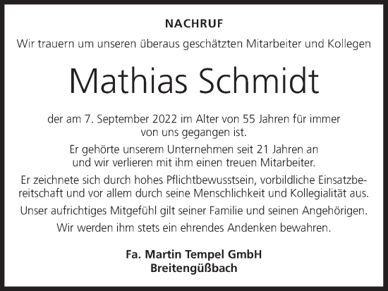 Anzeige von Mathias Schmidt von MGO