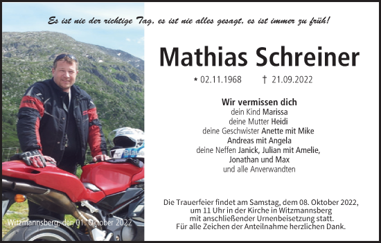 Anzeige von Mathias Schreiner von MGO